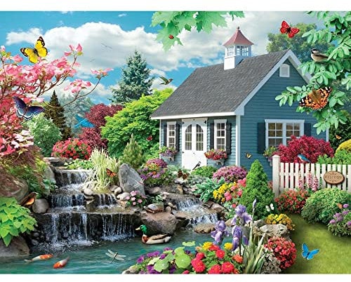 Bits and Pieces - 50 Piece Big Jigsaw Puzzle for Seniors - 15 x 19 Dream Landscape - Spring Flowers Large Lettered Pieces Mental & Physical Dexterity by Alan Giana