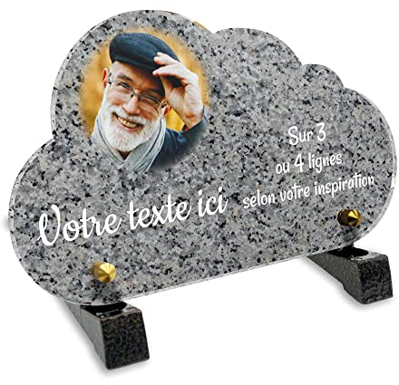 OCAP-FUNERAIRE.COM - Placa funeraria para nube con foto personalizable en plexi, diseño de granito 2, diferentes tamaños, grosor 6 mm, personalizado en varias líneas, 20 x 12 cm