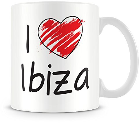 YINGD Tasse mit Aufschrift I Love Ibiza, personalisierbar