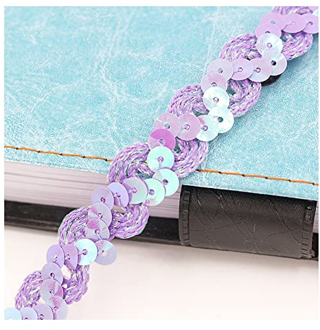 Yurosiay 5m×1.5cm Paillettenband Glänzende Geflochten Paillettenborte Wellig Dekoband Pailletten Zierband Bunt Paillettenband zum Aufnähen Paillettenbesatz für DIY Nähen Handwerk Lila