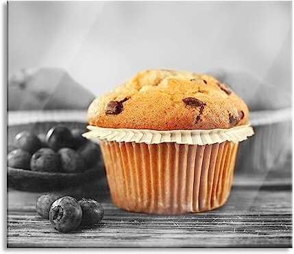 leckere Muffins mit Blaubeeren Herdabdeckplatte & Spritzschutz aus Echtglas | Für Herd-Kochfelder | 60x52 cm