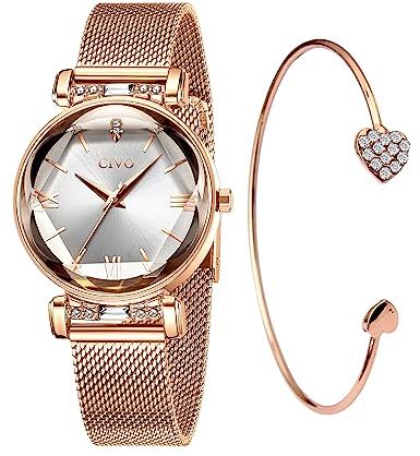 CIVO Damenuhr Rosegold Armreif Wasserdicht Mode Kleid Elegant Beiläufig Designer Quarzuhr