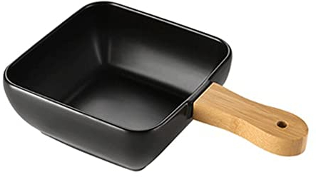 TEmkin Saladier Manche en Bois créatif Assiette en céramique Fournitures de Cuisine Modernes Nordiques Assiette Creuse de Grande capacité Assiette à Salade de Fruits Bol à Soupe (Color : B) (A)