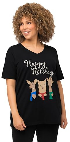 Ulla Popken Damen große Größen Übergrößen Plus Size Weihnachts-Shirt, Tiere, A-Linie, V-Ausschnitt, Halbarm 824451
