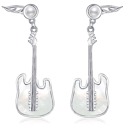 VENACOLY Gitarren Ohrringe 925 Sterling Silber Perlen Musik Ohrringe Schmuckgeschenke für Musikliebhaberinnen