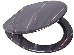 VEREG Duroplast WC-Sitz Black And Gold mit Absenkautomatik für geräuschloses Schließen, ovale Form, angenehmer Sitzkomfort, max. belastbar bis 150 kg