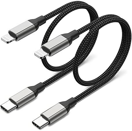 Acecene USB C Lightning Kabel Kurz 20cm, 2 Stück Nylon Geflochten iPhone Ladekabel Kurz, Power Delivery Lightning Schnellladekabel für iPhone 14 13 12 11 Pro Max Mini SE X XS XR 8 Plus - Schwarz