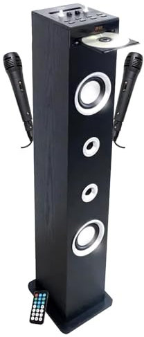 INOVALLEY Tour de Son Lecteur CD et Karaoké HP49CD - 100W - USB Bluetooth Radio FM, 2 Microphones avec Supports - Télécommande