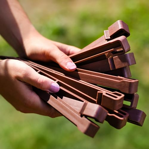 UNIGARDIA Set di 40 Picchetti di Ancoraggio per Bordi per Aiuole - Picchetti da Giardino in Plastica 24,5 cm - Chiodi di Fissaggio, Marrone