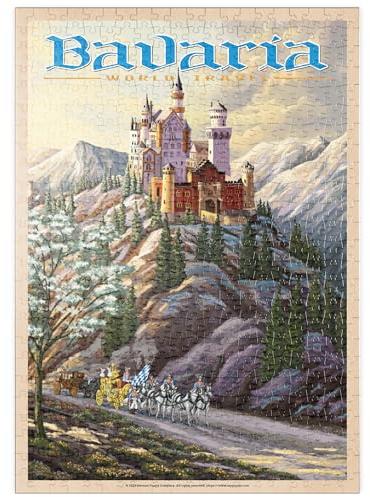 MyPuzzle Neuschwanstein Castle, Germany - Whispers of Winter's Fantasy, Vintage Travel Poster - Premium 500 Teile Puzzle - MyPuzzle Sonderkollektion von Havana Puzzle Company