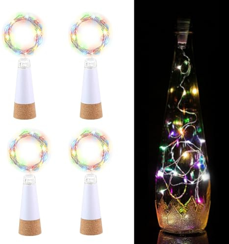 Esoes LED Flaschenlichter, USB betrieben Wiederaufladbar, 2 m 20 LED Lichterkette Sternenhimmel Zum DIY Weihnachten Halloween Partys Hochzeit Geburtstag (Mehrfarben - 4pcs)