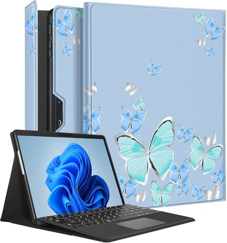 Wazzasoft for Microsoft Surface Pro 9 Case 13 Inch 2022 for Women Girls Cute Folio Cover Blue Butterfly Design Protection Compatible with Type Cover Keyboard for Windows Surface Pro 9 Case 13 Tablet