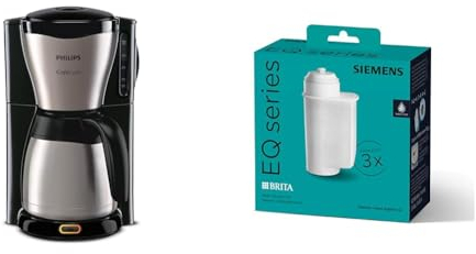 Philips Filterkaffeemaschine – 1.2-Liter-Thermoskanne, bis zu 15 Tassen & Siemens BRITA Intenza Wasserfilter TZ70033A,verringert den Kalkgehalt des Wassers
