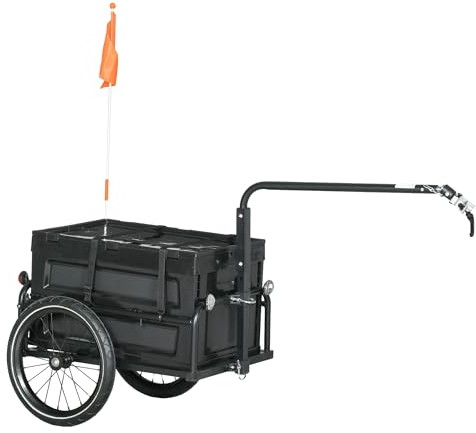 HOMCOM Fahrradanhänger, Fahrradanhänger mit 65 l faltbarer Aufbewahrungsbox, Luftreifen und sicheren Reflektoren, maximale Belastung 40 kg, Schwarz