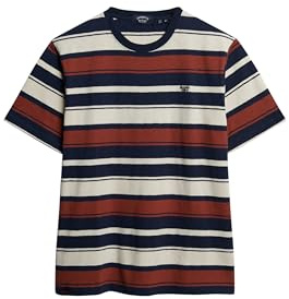 Superdry Herren Lässig geschnittenes T-Shirt mit Streifen Marineblau Gestreift S