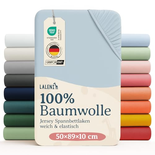 Laleni Jersey Spannbettlaken, 50x89cm, für Baby Beistellbett & Stubenwagen, 100% Baumwolle, Oeko-TEX Zertifiziert, Hellblau