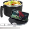 Alongen 1200ml Rapid Ramen Bowl with Filterable Lid,with Spoon Chopsticks Stainless Steel Rapid Ramen Cooker Soup Bowls BPA Free Instant Serving Bowl Portable Salad Pasta for Office Dorm(Black)