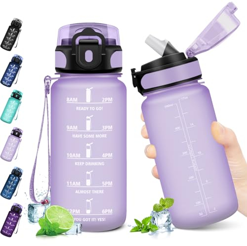 KollyKolla Gourde 500ml, Bouteille d'eau Enfant, Gourde Paille, Étanche & Réutilisable, Gourde Sport avec Marqueur de Temps, Gourde Motivation pour Enfant, Cyclisme, Bureau, Camping, l'école