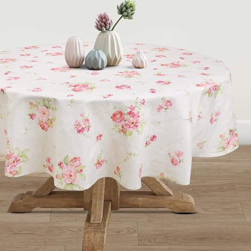 Arquiel Tischdecke Rund Florale, Tischdecken Abwaschbar Rosa Tischtuch Vintage Blumen Tischdeck Für Garten, Küche Essen Parteien Sommer, Herbst (180x180cm)