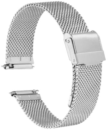 QUARKZMAN Uhrenarmband Mesh Edelstahl 17 mm Ersatz Metall Armband Edelstahlarmband mit Schnellverschluss Uhrenarmbänder Ersatzband Verstellbarer Gütelschnalle für Damen Herren, Silber