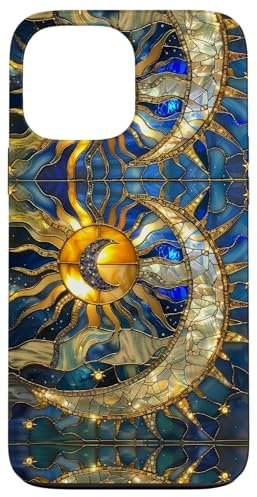 Celestial Sun Moon Star Stained Glass Effect Art Stain Glass Case for iPhone 13 Pro Max