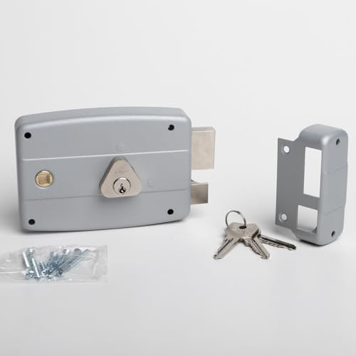 CISA - Serratura per Porte in Ferro da Applicare 15047160195 - Serratura Cancello Esterno in Acciaio Verniciato Grigio con Cilindro nichelato - Entrata 60 - Mano Destra