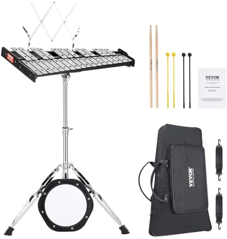 VEVOR Kit Campana Xilofono Glockenspiel a 30 Note, Strumento a Percussione Professionale con Mazze, Bacchette, Leggio, Pad 203 mm, Supporto Regolabile e Borsa per il Trasporto per Studenti e Adulti