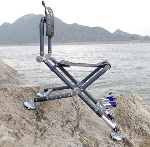 ZJFJMBD Klappbarer Angelstuhl aus Aluminium, Tragbarer, Leichter Outdoor Angelstuhl mit verstellbaren Rückenlehnenbeinen, Robuster Freizeit Angelstuhl für unebenen Boden