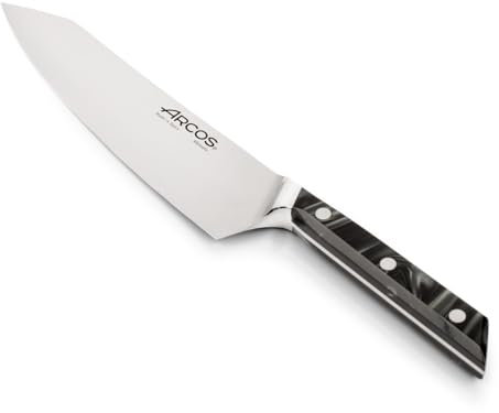 Arcos Serie Eclipse - Cuchillo de Chef - Hoja de Acero Inoxidable Forjado con Filo Seda Plus de 200 mm - Pulido Brillo Especial - Mango Acrílico - Color Negro