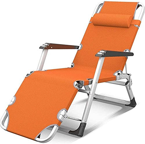 Outdoor Relaxliege Gartenliege Stuhl Verstellbar Klappbar Sonnenliege mit Stahlfüßen Orange Perfekt für Strand Pool Camping Kein Kissen enthalten