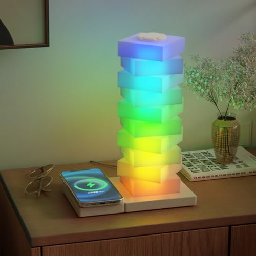 Nachttischlampen mit kabellosem Ladegerät, LED-Stimmungsbeleuchtung für das Schlafzimmer, DIY Luminos Cube Tischlampe, 16 Farbwechselnde Lampe mit Touch-Steuerung, dimmbare Nachtlichter für Erwachsene