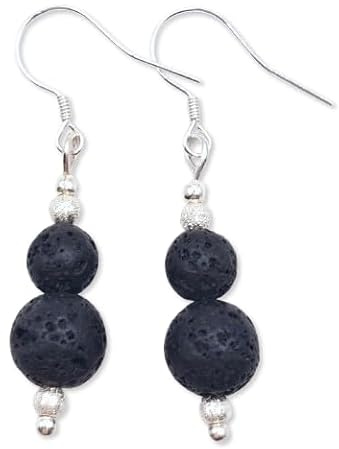 bySantana – Lavastein Ohrringe aus 925 Sterlingsilber – Handgemacht Edelstein Schmuck aus natürlichem Vulkangestein Perlen – Elegantes und einzigartiges Geschenk für Frauen