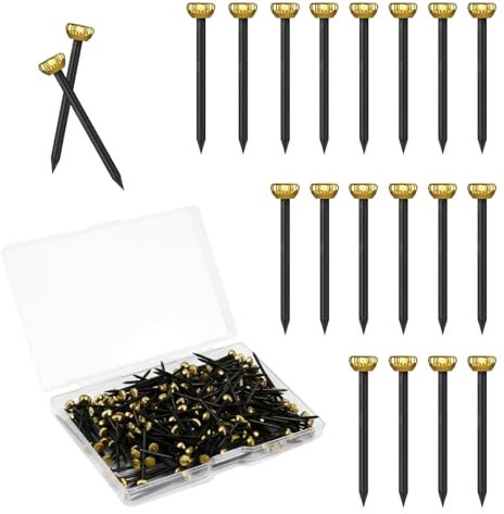 200 Pcs Picture Hanging Nails, 25 mm Steel Picture Nails, Brass Head Picture Pins with Storage Box, for Picture Frame Hanging, Black