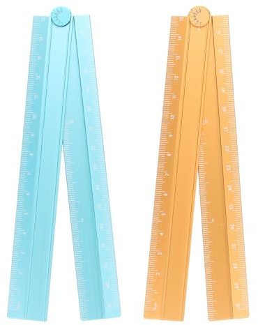 sourcing map 2pcs Folding Straight Ruler 30cm Metric Aluminum Alloy Protractor Foldable Angle Ruler Geometric Measure Tool with Angle Line for Architect Artist Office, Sky Blue/Orange-Gold
