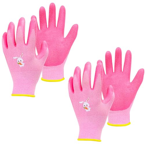 TOPWAYS Kinder Gartenhandschuhe für Alter, 2-Paar Kinder Garten Yard Handschuhe, Camping Strand Kämmen Handschuhe, Sicherheits-Arbeitshandschuhe (2 pairs of pink gloves, S for Age 3 to 6)