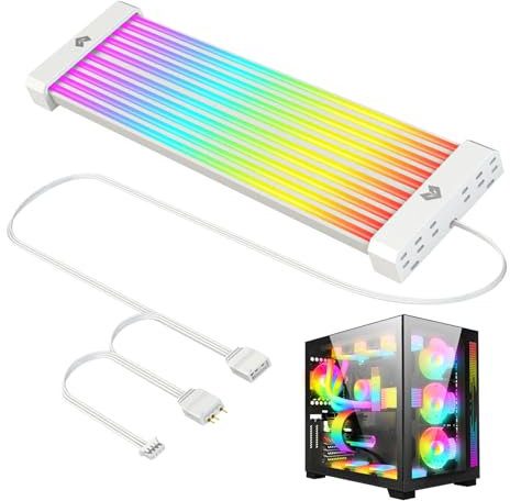 Cavi RGB per PC, cavo PSU sincronizzato - Striscia a LED illuminata per GPU | 24 cavo di estensione della scheda madre, alimentazione della scheda madre Argb, 5V con tubo di silicone morbido diffuso