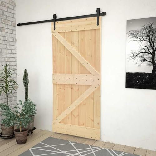 Puerta corredera de madera maciza de pino 80 x 210 cm - Acabado natural, duradero y respetuoso con el medio ambiente - Perfecto para espacios pequeños y diseño interior moderno