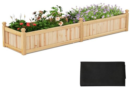 COSTWAY Cama de Jardín Elevada de Madera, Caja de Plantas Grande con Divisor, Jardinera Exterior, Huerto Urbano Terraza para Verduras, Flores y Hierbas, 227 x 59,5 x 40 cm (Natural)