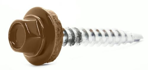 4.8mm x 35mm RAL 8002 Signal Brown Self-Drilling Roofing Screws Farmer Screws with EPDM Sealing Washer Painted (Pack of 50) - C07C 4.8mm_50