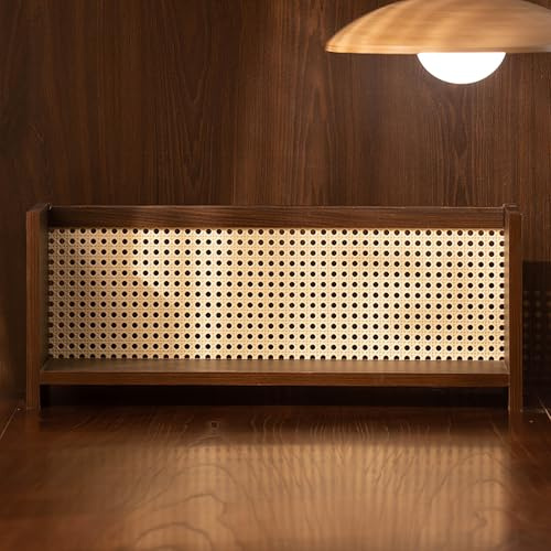 IMGASDCSD Zu bücherregalen. Holz-Desktop-Organizer-Regal Bücherregal Lagerregal mit Kunststoff-Rattan-Rückwand Braun 16in/24in(60cm/24in)