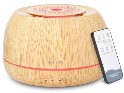 SEEDSEEL 300ML Essential Oil Diffuser 8 Hours Run Time, Aromatherapy Diffuser with Remote Control,7-Color LED for Home