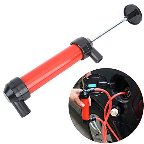 Fockety Manual Car Siphon Pump Oil Extractor Portable Hand Pump for Gasoline Water Transfer, ABS Red + Black, 8.86x1.77in, Ideal for Small Gasoline Powered Tools