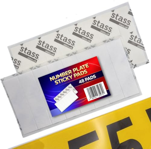 STASS Number Plate Sticky Pads, 48 Pack 'PlateFit', Extra Strong Double Sided Number Plate Stickers, Drill-Free Mounting Tape for UK Registration/Licence Plates, Weatherproof