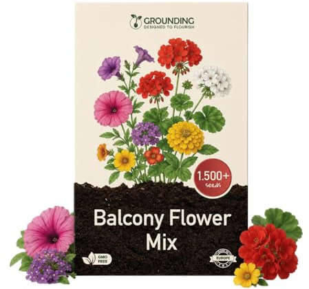 Grounding - Mezcla de Semillas de Flores para Balcón Multicolor, 1500+ semillas - Plantas anuales compactas y colgantes para macetas y jardineras, floración continua - Calidad Europea