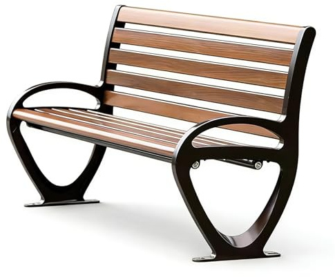 Banc de Jardin en Aluminium Effet Bois Résistant Aux Intempéries Banc Exterieur avec Accoudoirs & Dossier pour Amenagement Balcon Terrasse Veranda Pergola(120x46x77cm (47.2x18.1x30.3 in))