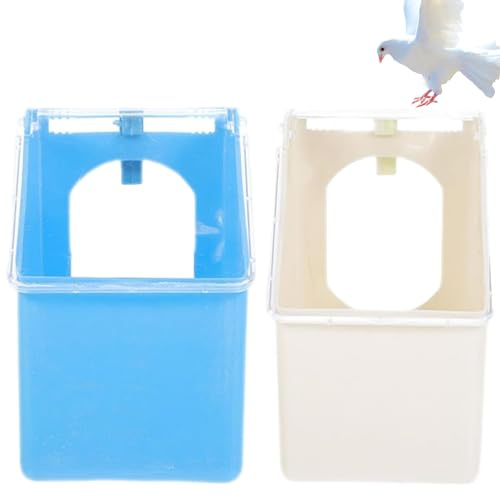 Bebedero para Palomas, Paquete de 2, Juego de comedero para Jaula de pájaros Colgante fácil de Limpiar con Tapa, Suministros para Palomas Resistentes a derrames en Azul y Blanco