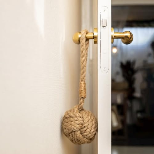 Nautical Rope Knot Door Handle Stopper, Natural Jute, Brown, Rustic Hanging Wall Protector, 11cm