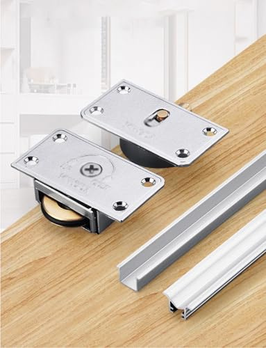 Kit de riel para puerta corredera con guía de suelo y rodillos para armario, closet, expositor, baño, cocina e instalación