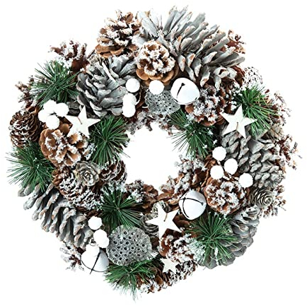 Small-Preis Türkranz Tischkranz Wandkranz Kranz mit Zapfen und Glöckchen beschneit Ø 30 cm Herbst - Winter - Willkommensgruß H3
