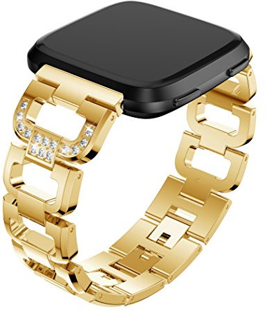 TopTen Cinturino per orologio compatibile con smartwatch Fitbit Versa/Versa 2/Versa Lite/SE, cinturino di ricambio in acciaio inossidabile, accessorio di ricambio regolabile (oro)